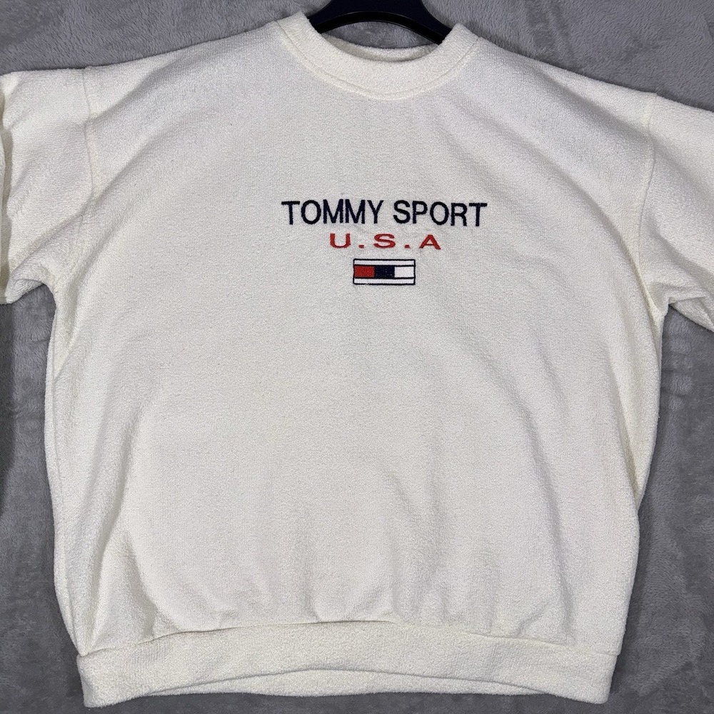 Vintage Tommy Hilfiger Sweatshirt Mens Large Tommy Flag Pullover Made In USA - Picture 2 of 9